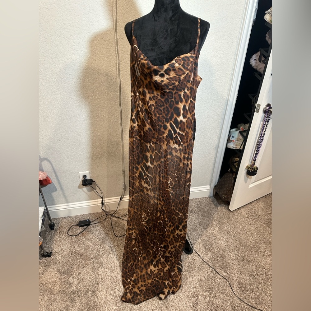 Leopard Print Slip Dress - Brown Animal Print